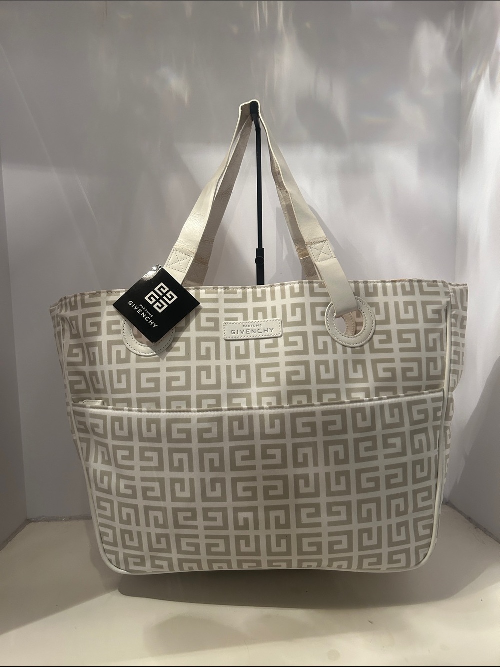 Givenchy Cream and White Geometric Logo Tote